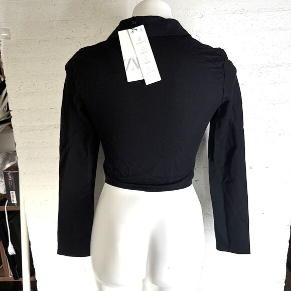 Zara Long Sleeve Crop Black Shirt S NWT Witchy Fairygoth Fairygrunge Y2K Gen Z - Picture 5 of 6